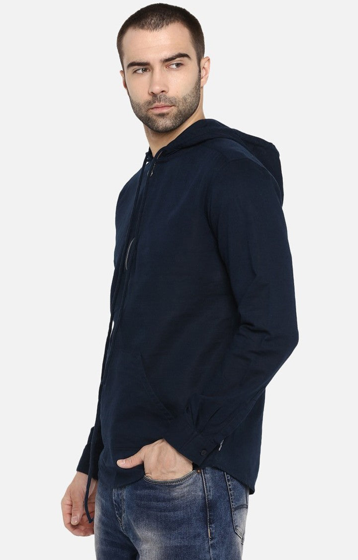 Spykar Navy Blue Solid Slim Fit Hoodies