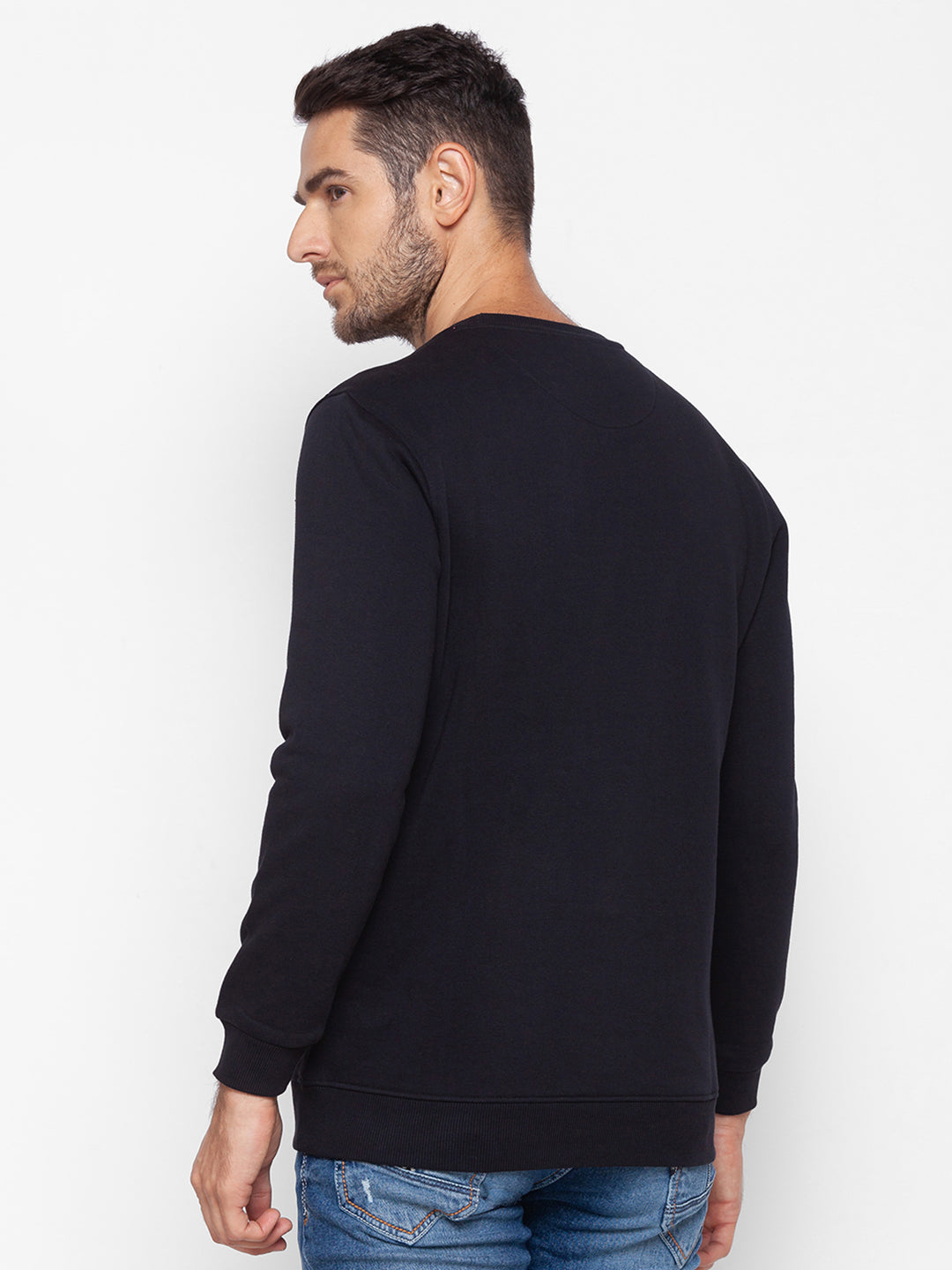 Spykar Black Cotton Sweatshirt For Men