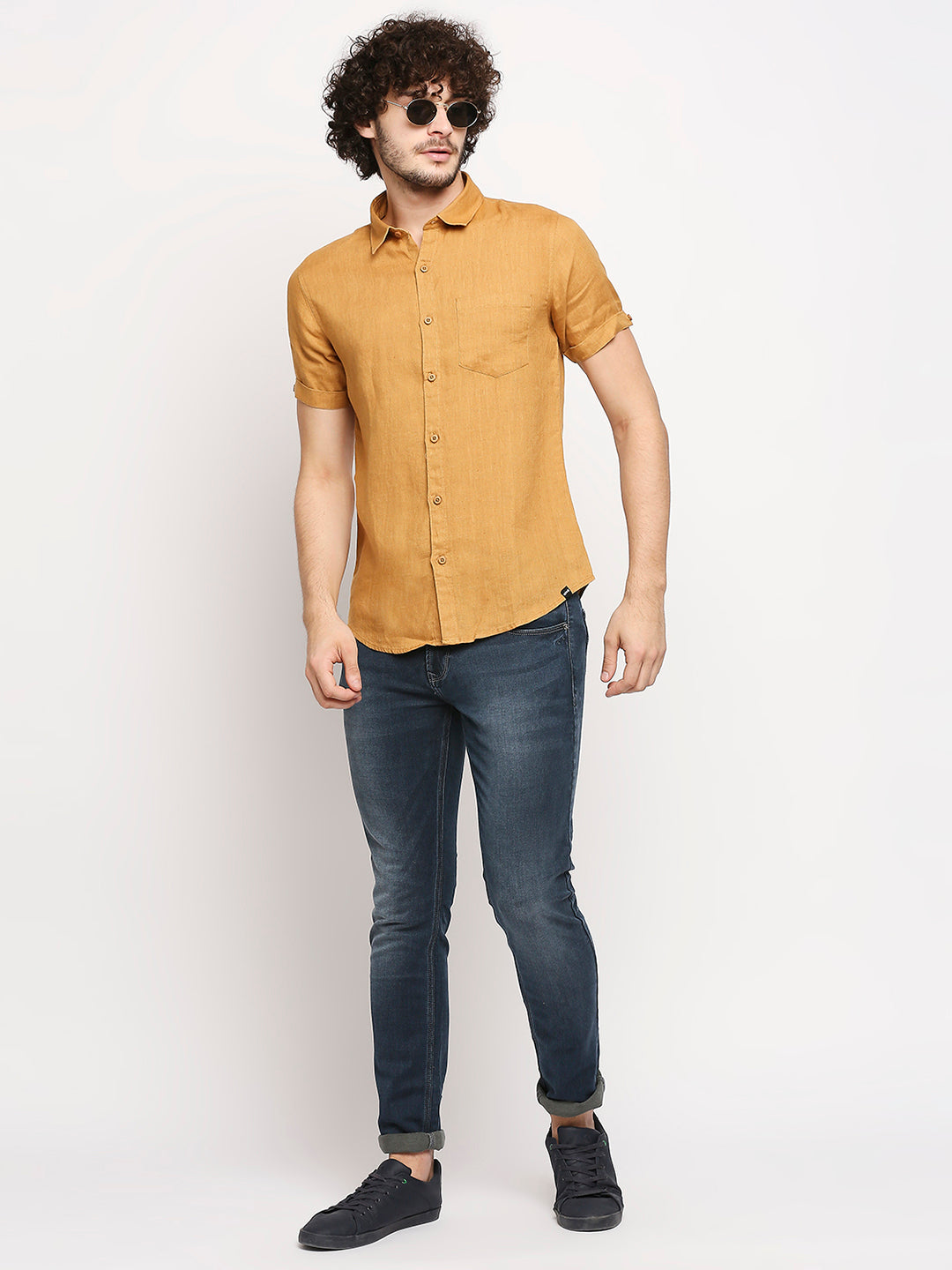 Spykar Men Khaki Cotton Shirts (Slim)