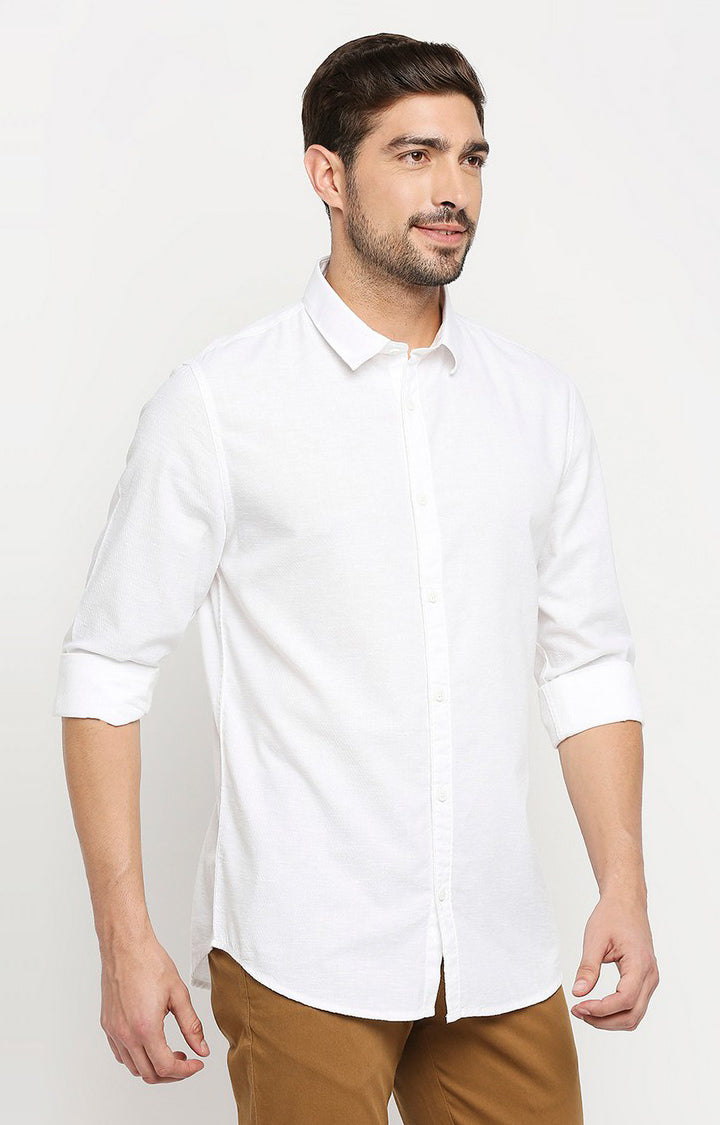 Spykar Men White Cotton Regular Fit Full Sleeve Casual Shirt