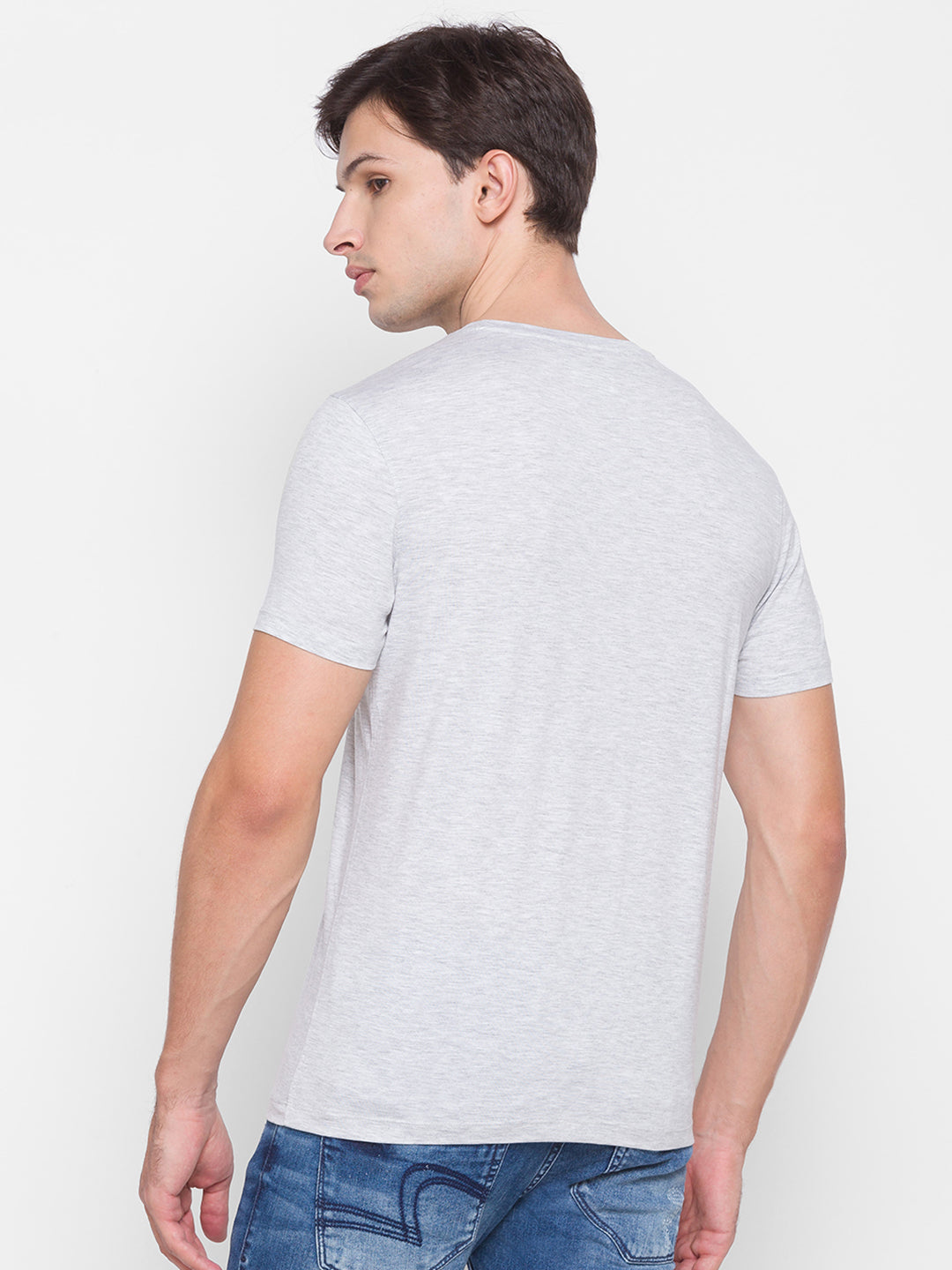 Spykar Men Grey Cotton Slim Fit Round Neck T-Shirt