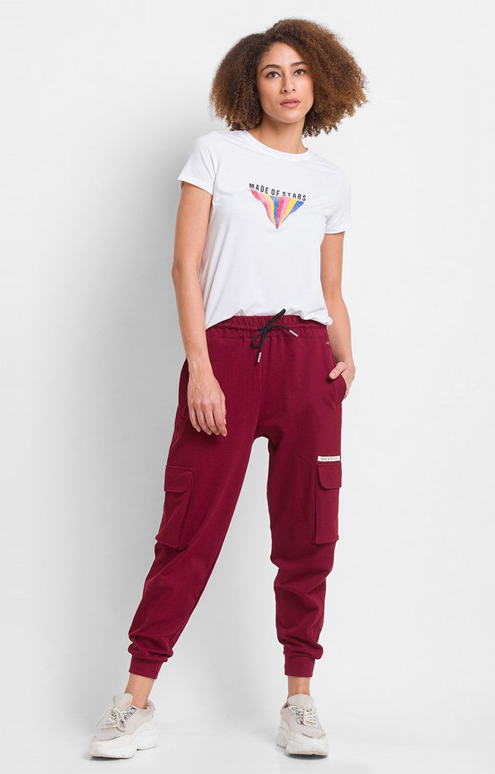 Spykar Wine Cotton Regular Fit Trackpant For Women