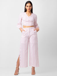 Spykar Women Pink Cotton Slim Fit Striped Crop Top