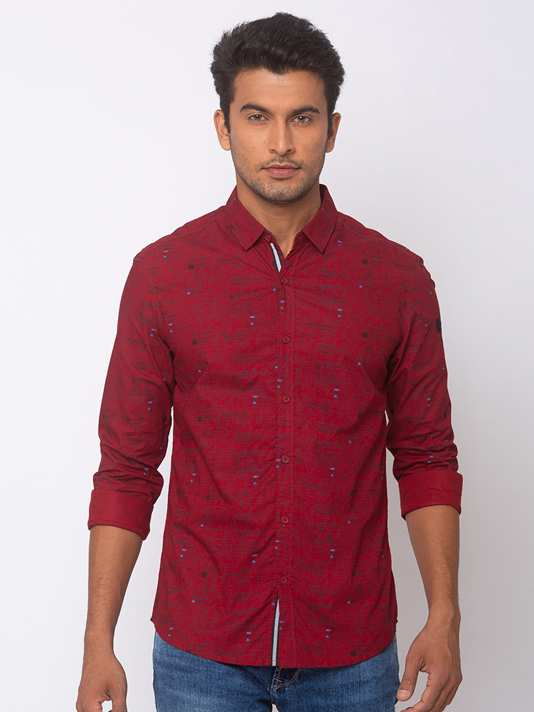 Spykar Men Red Cotton Slim Fit Shirt