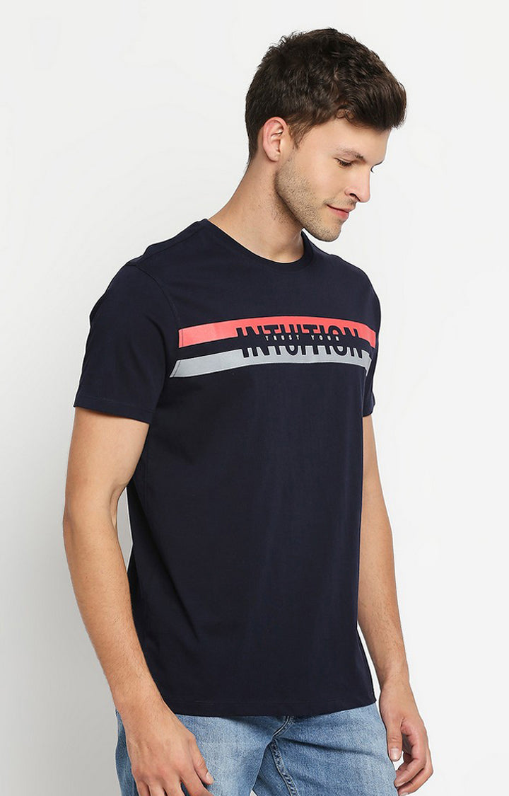 Spykar Men Navy Cotton Slim Fit Round Neck T-Shirt