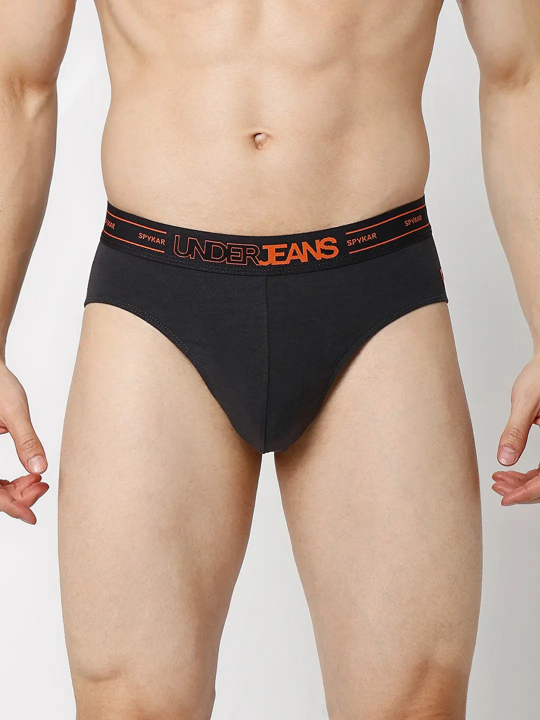 Underjeans By Spykar Men Premium Grey & White Cotton Blend Regular Fit Brief - Pack Of 2