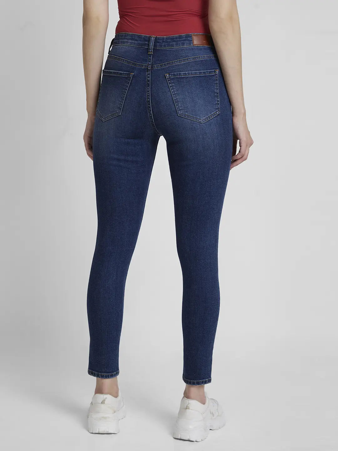 Spykar Women Dark Blue Lycra Super Skinny Fit Ankle Length Low Distressed Jeans -(Alexa)