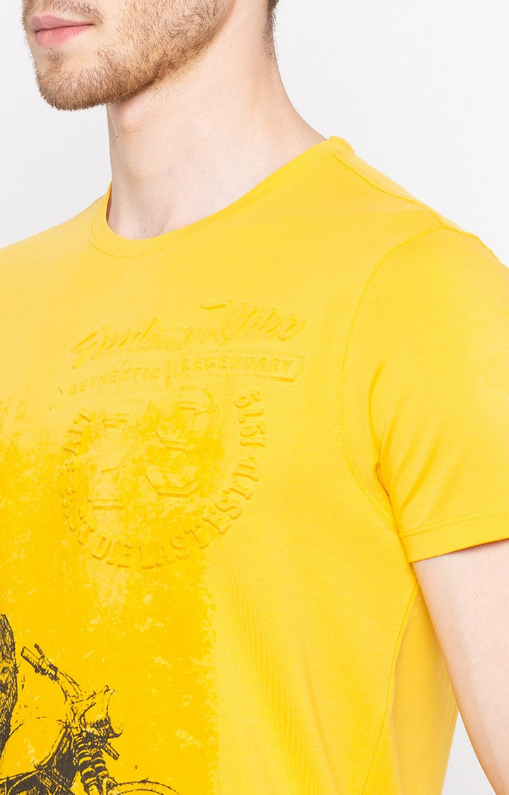 Spykar Yellow Printed Slim Fit Men T-Shirts