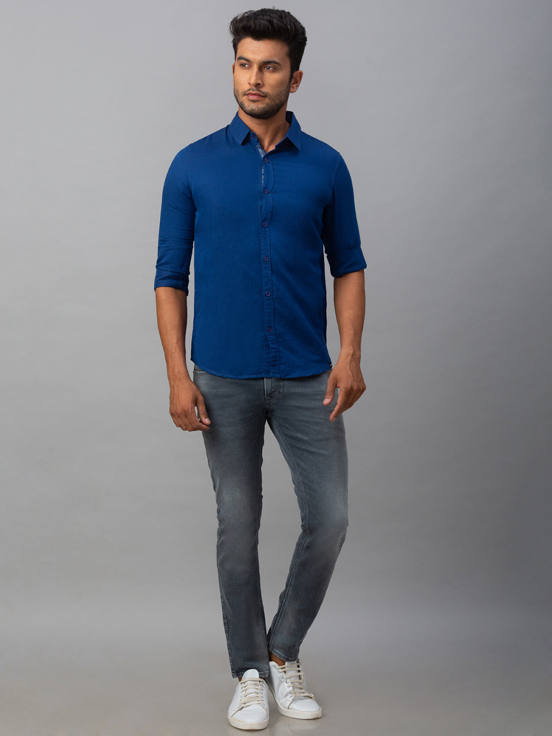 Spykar Men Blue Cotton Slim Fit Shirt