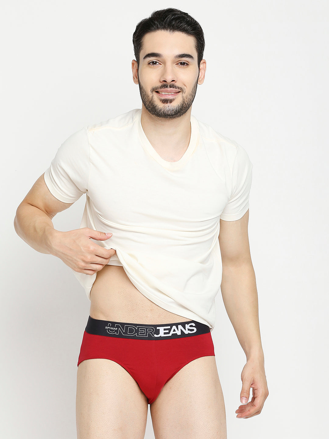 Men Premium Black & Maroon Cotton Blend Brief - Pack Of 2- Underjeans By Spykar