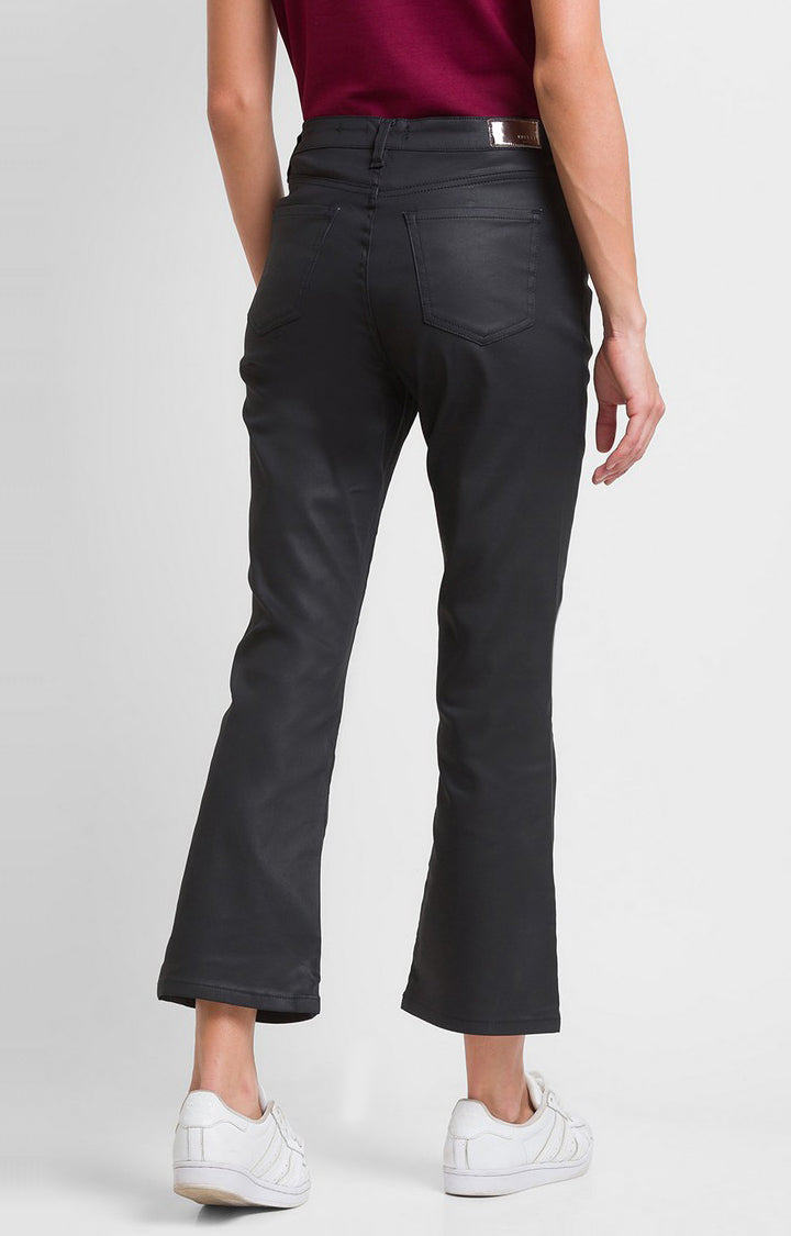 Spykar Black Cotton Flare Fit Ankle Length Jeans For Women (Elissa)