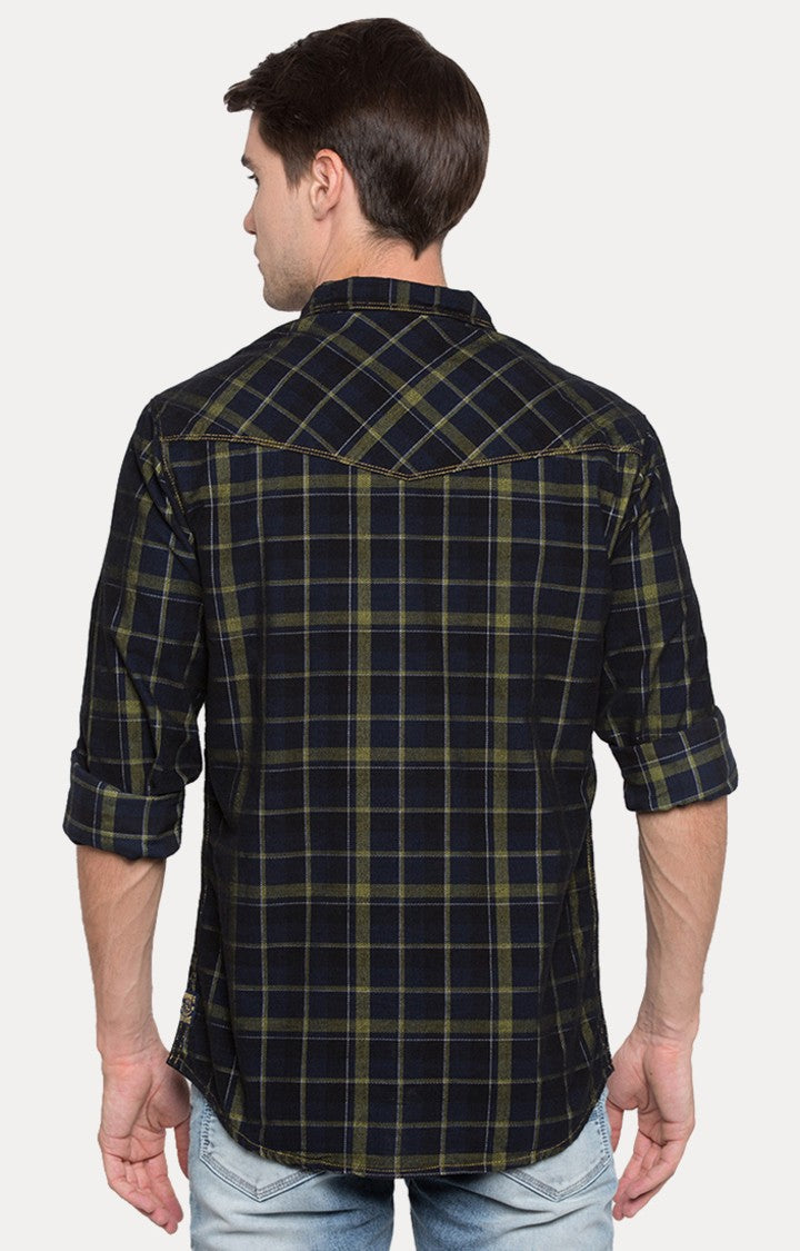 Spykar Men'S Green Cotton Checked Casual Shirts