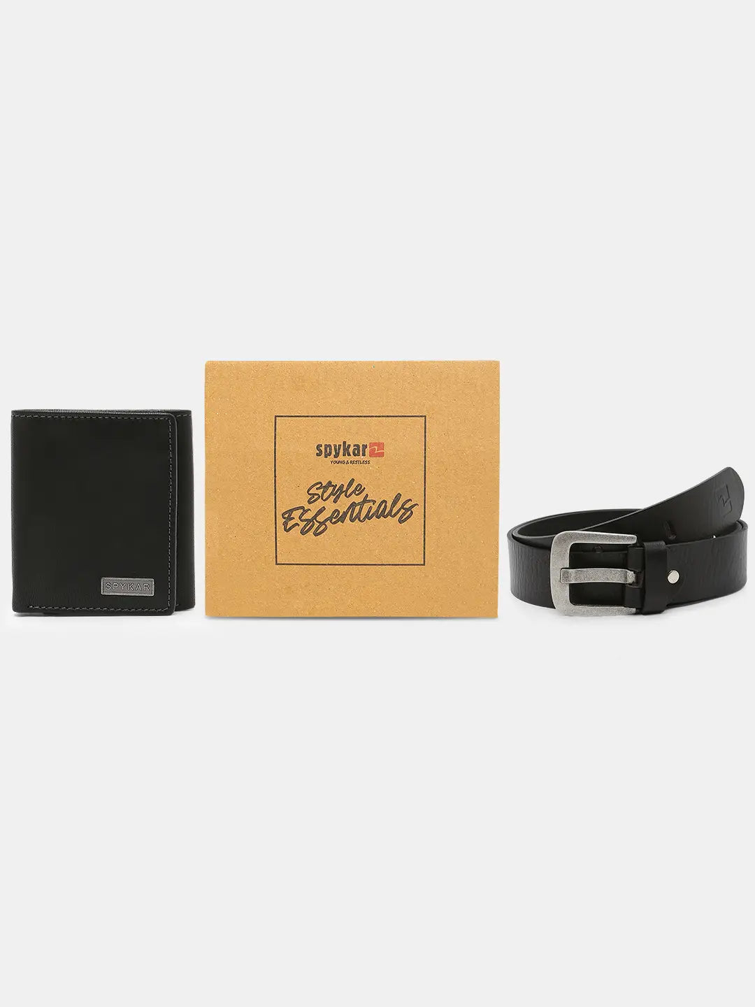 Spykar Black Leather Belt & Wallet Combo