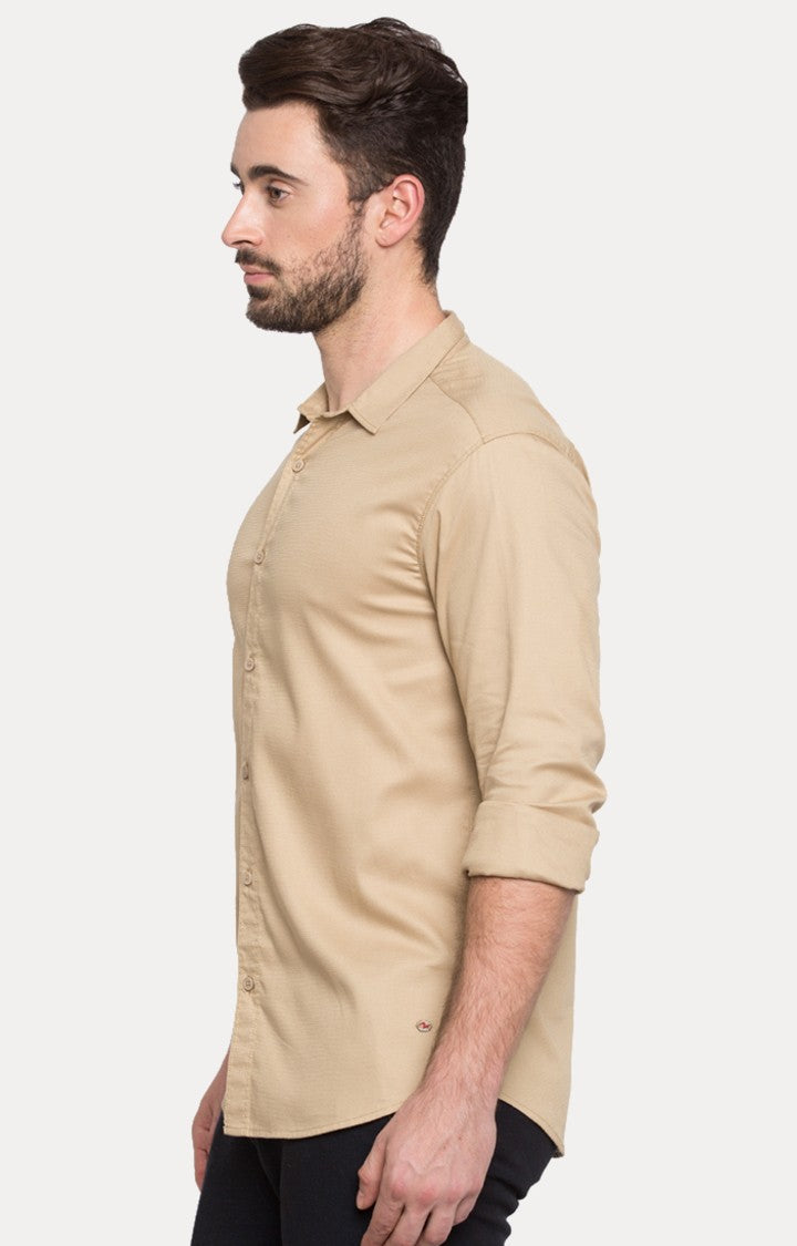 Spykar Men'S Beige Cotton Solid Casual Shirts