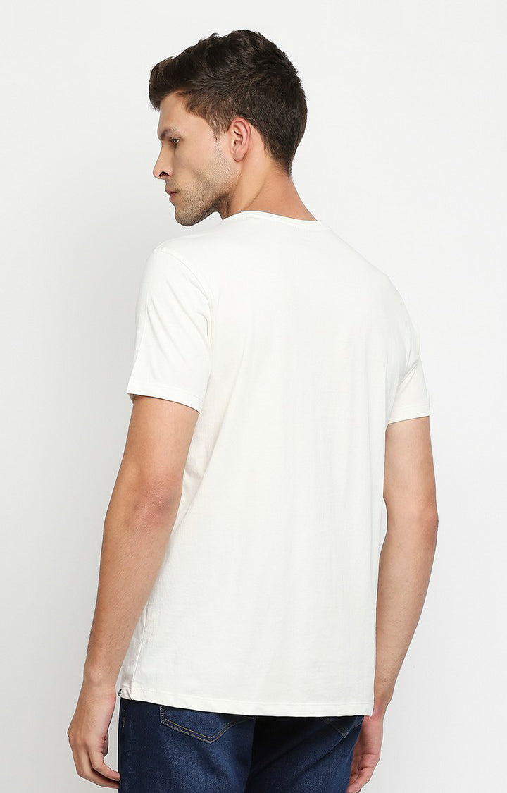 Spykar Men White Cotton Slim Fit Round Neck T-Shirt