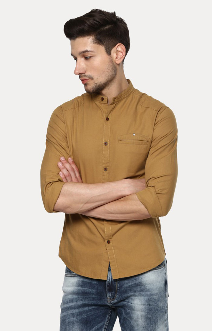 Spykar Men'S Brown Cotton Solid Casual Shirts