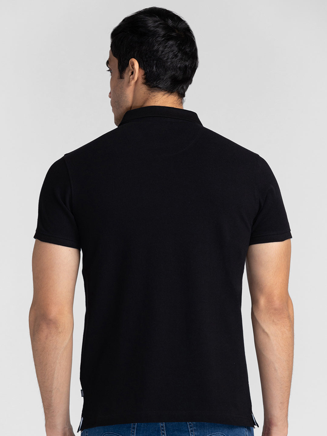 Spykar Men Black Cotton Slim Fit Polo Printed T-Shirt