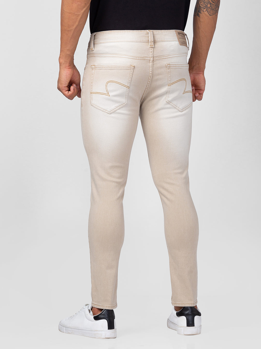 Spykar Men Light Sand Cotton Slim Fit Tapered Length Jeans (Kano)