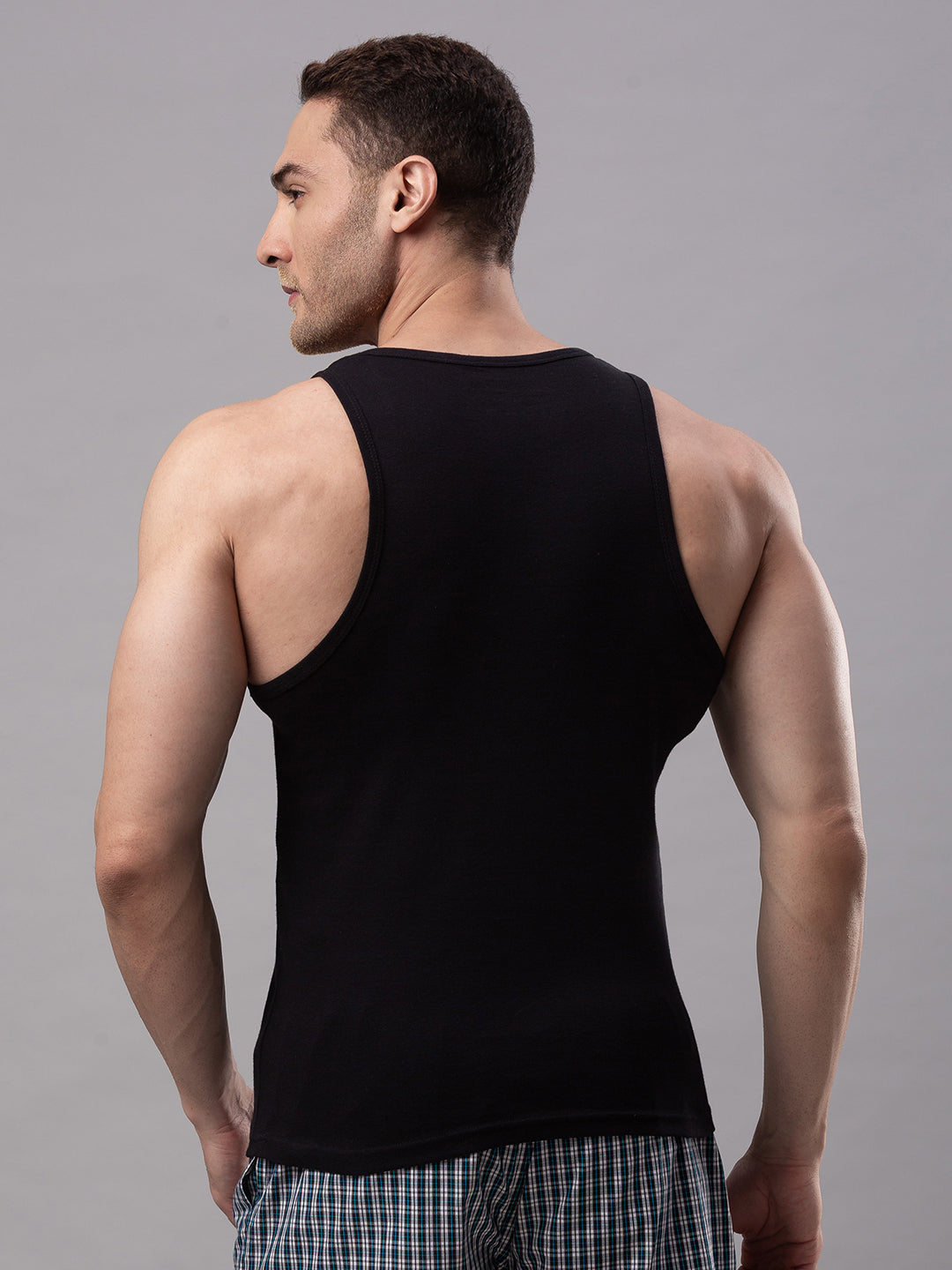Black 100% Cotton Vest (Round Neck)- UnderJeans by Spykar