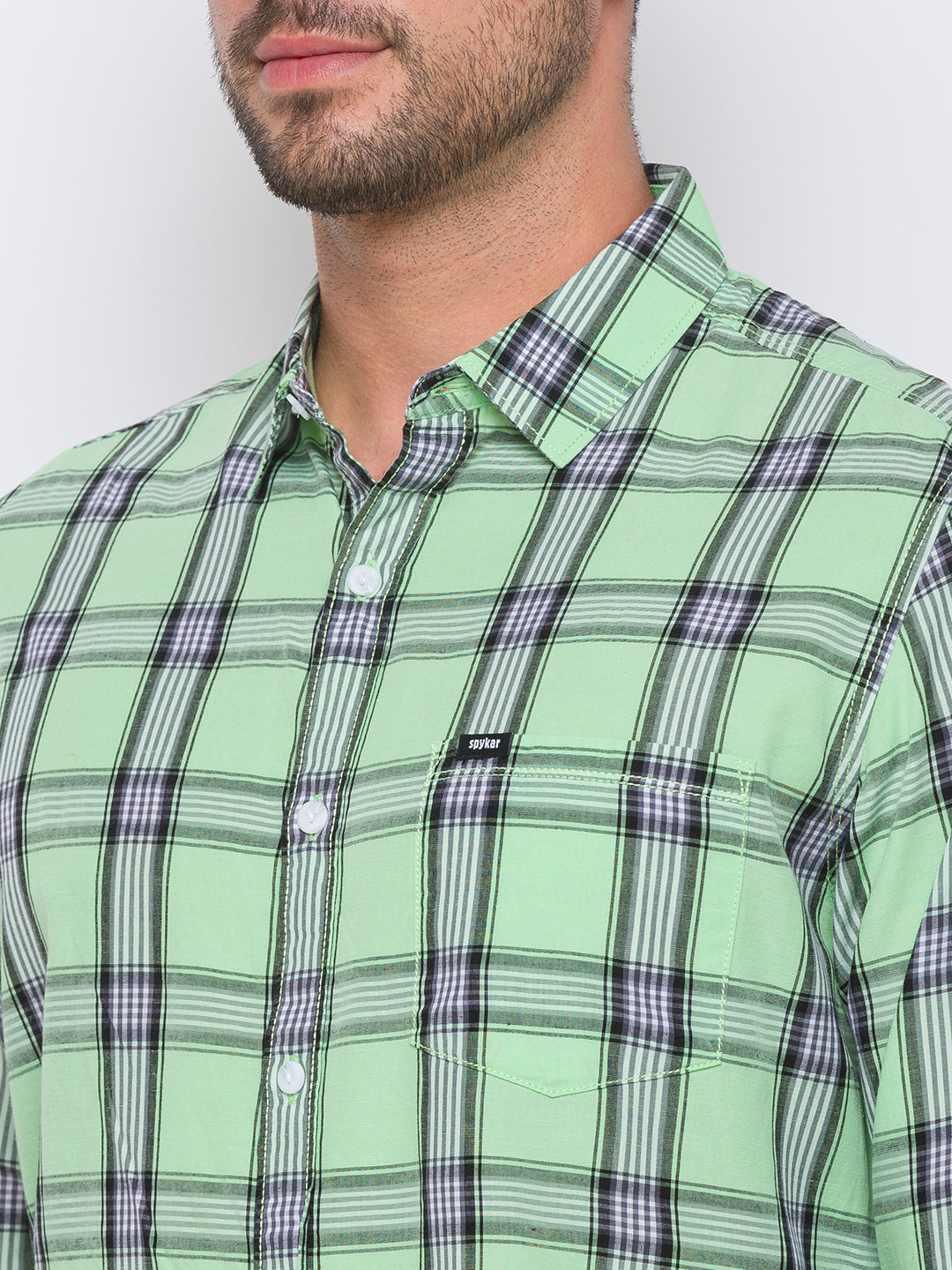 Spykar Green Cotton Slim Fit Shirts For Men