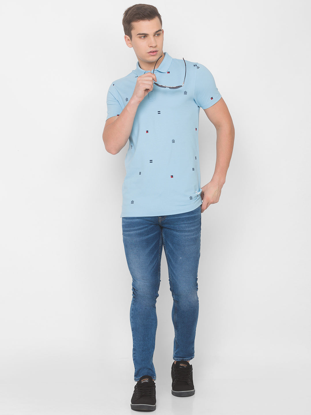 Spykar Men Blue Cotton Slim Fit Polo T-Shirt