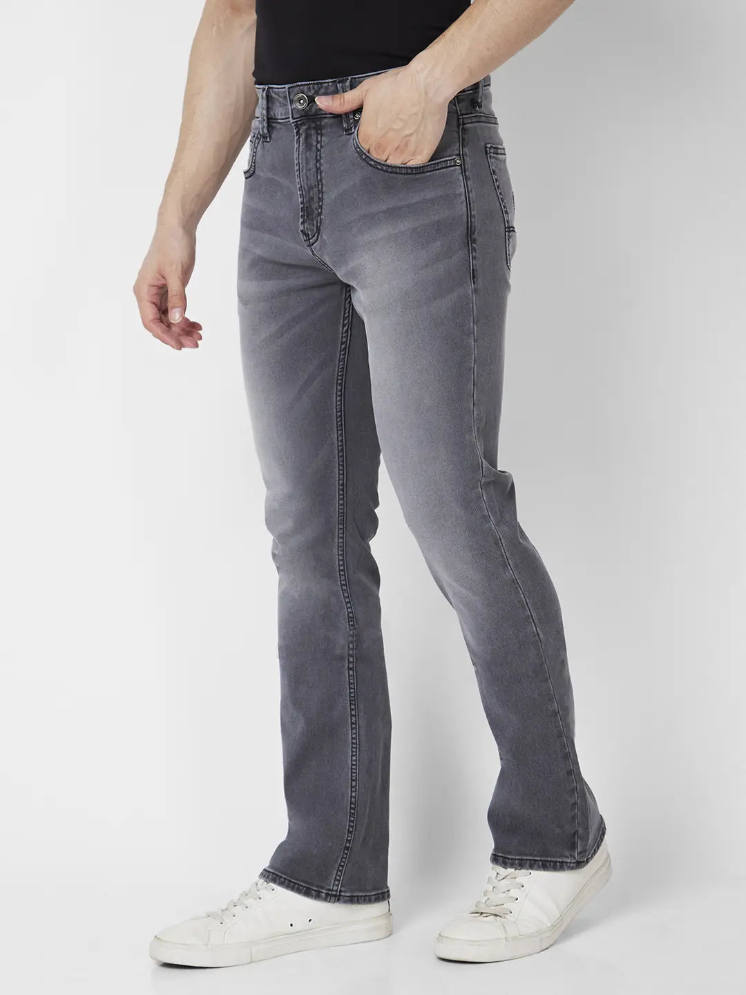 Spykar Men Light Grey Cotton Stretch Comfort Fit Regular Length Clean Look Mid Rise Jeans (Rafter)