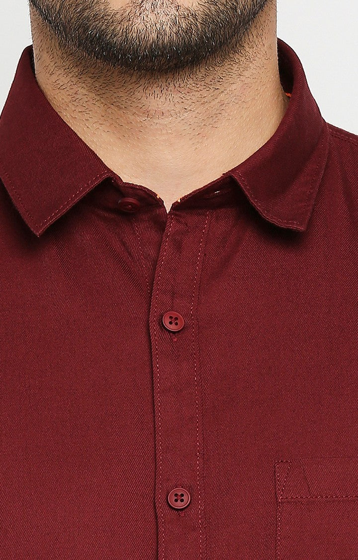 Spykar Men Maroon Cotton Regular Fit Full Sleeve Casual Shirt