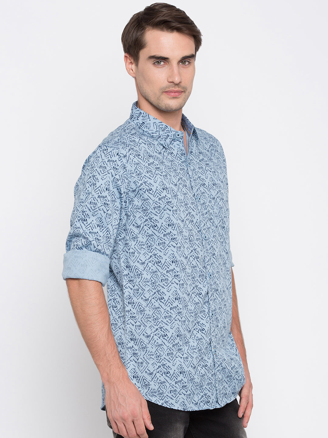 Spykar Blue Cotton Slim Fit Shirts For Men