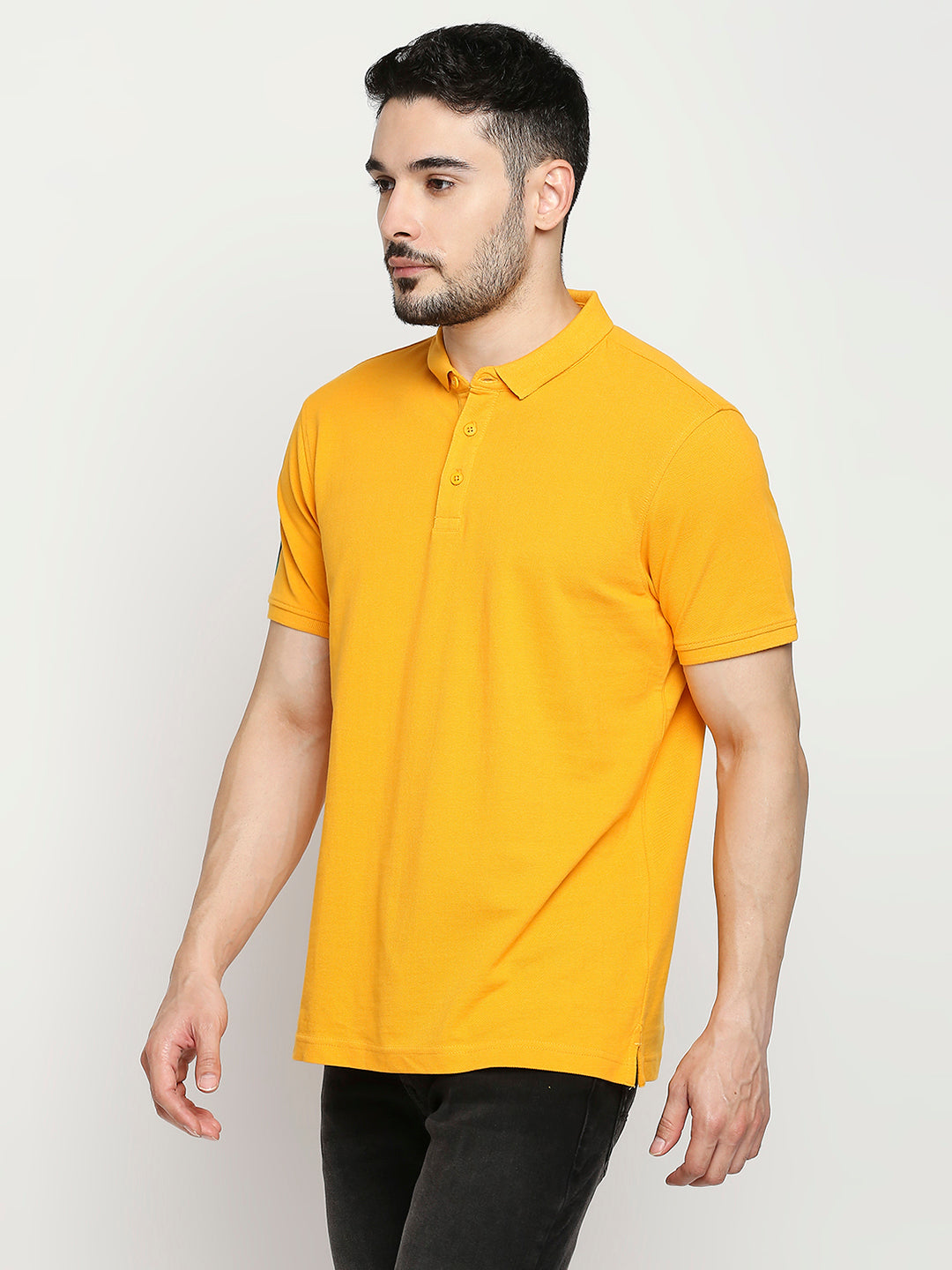 Spykar Chrome Yellow Cotton Half Sleeve Plain Polo Casual T-Shirts For Men