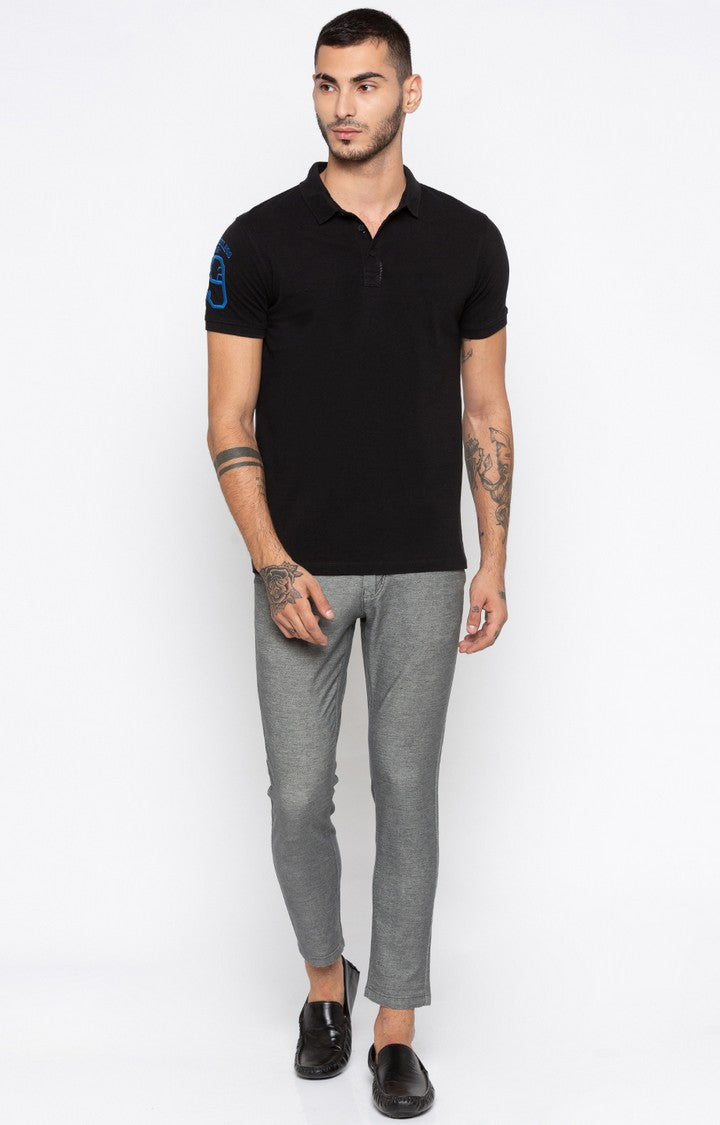 Spykar Black Solid Slim Fit Polo T-Shirt