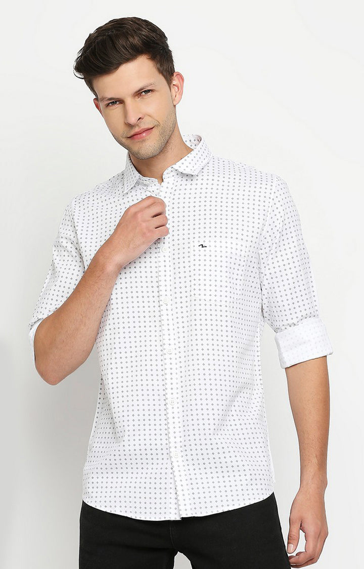 Spykar Men White Slim Fit Full Sleeve Checkered Shirt