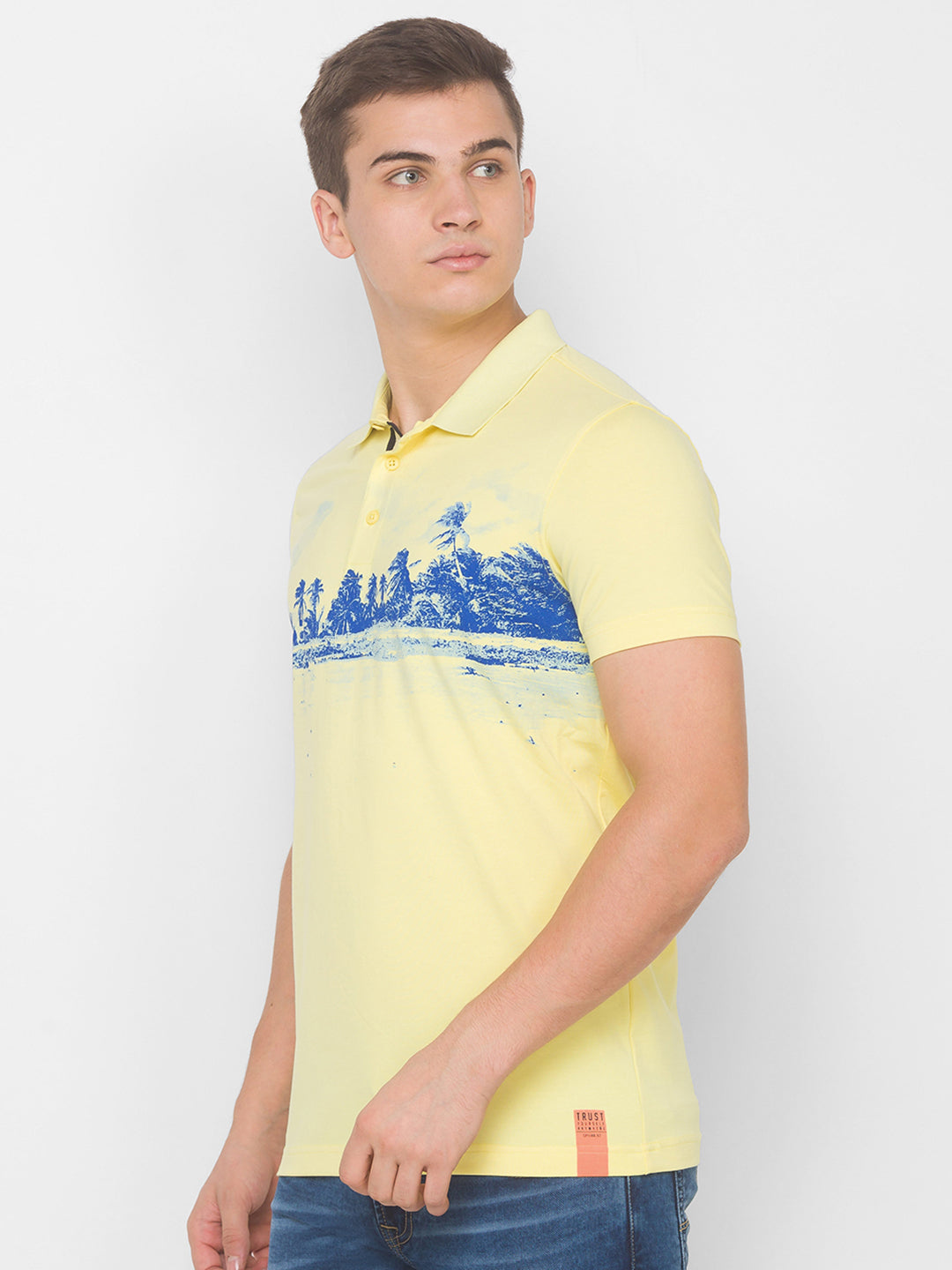 Spykar Men Yellow Cotton Blend Slim Fit Polo T-Shirt