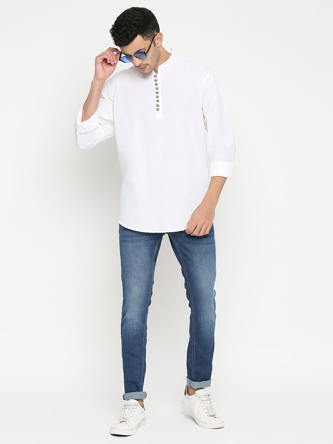 Spykar White Cotton Full Sleeve Plain Shirt For Men