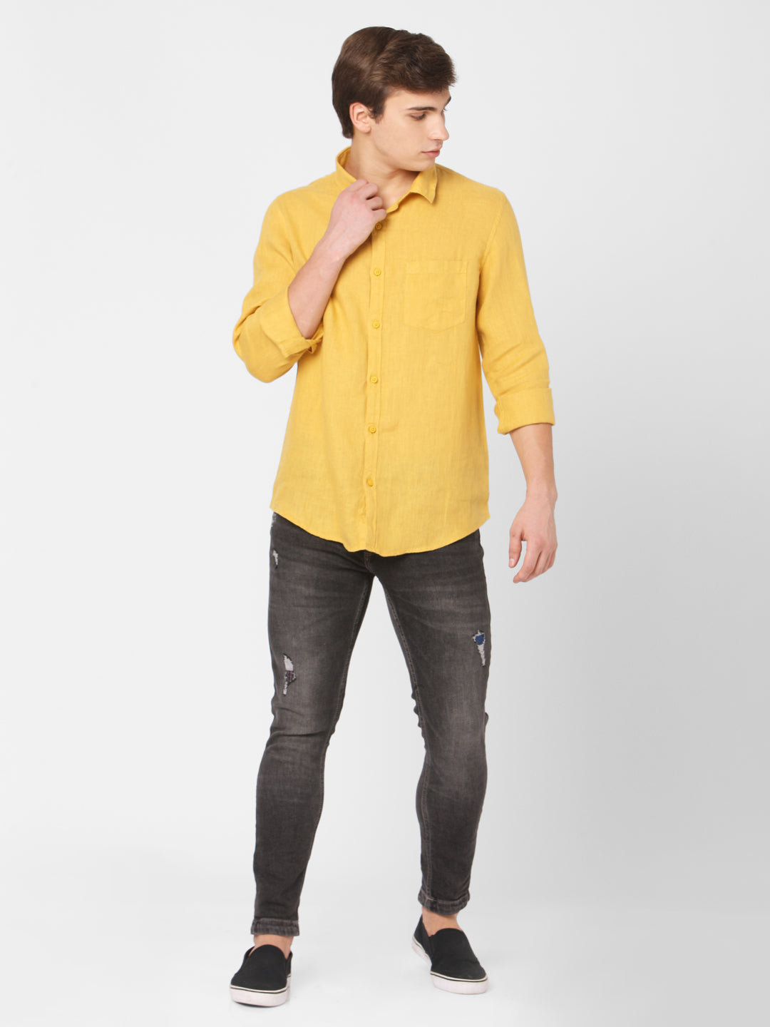 Spykar Men Yellow Cotton Slim Fit Shirts