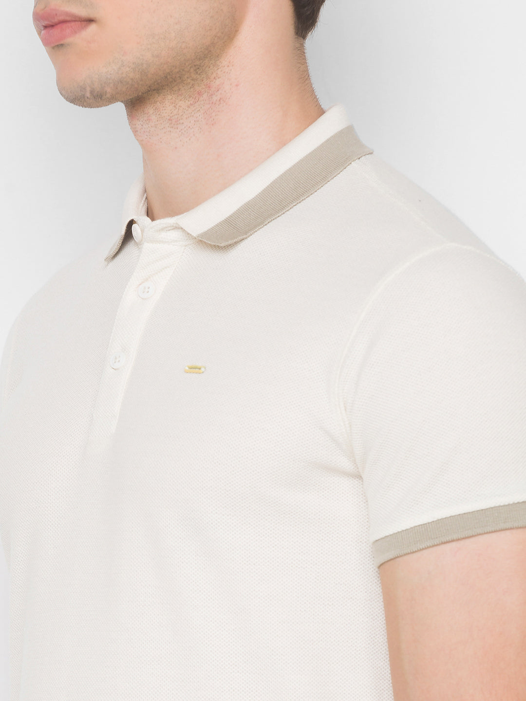 Spykar Men Beige Cotton Slim Fit Polo T-Shirt