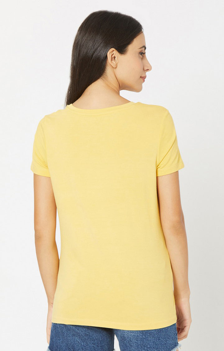 Spykar Women Yellow Cotton Regular Round Neck T-Shirts