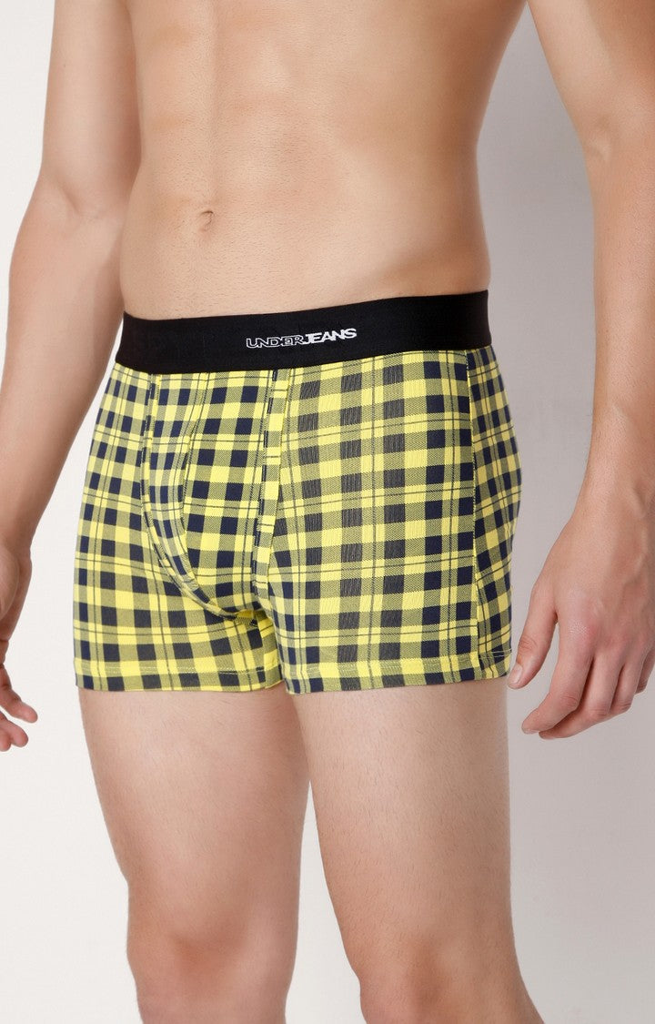 Underjeans By Spykar Men Yellow Check Cotton Blend Trunk