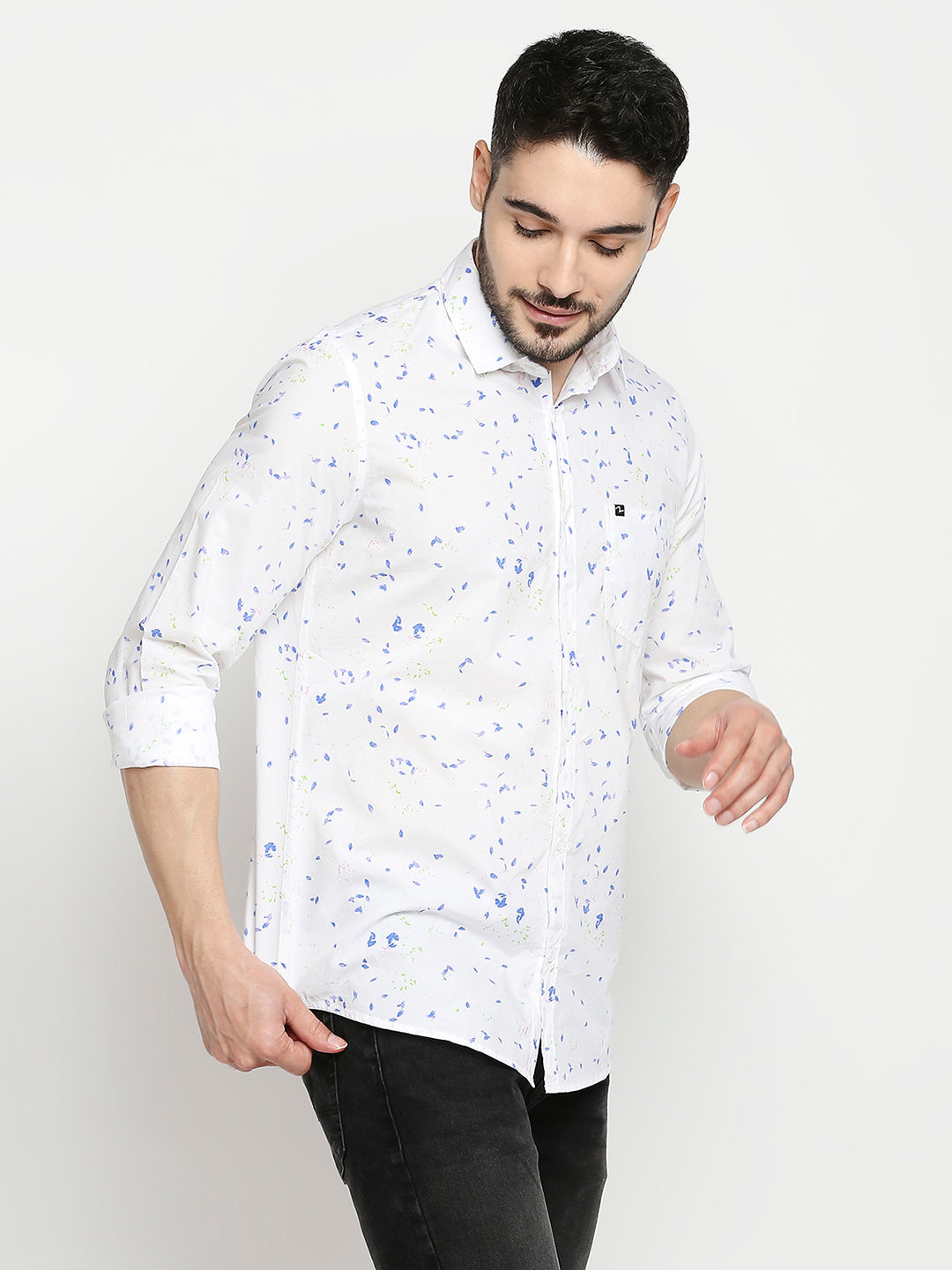 Spykar White Cotton Full Sleeve Printed Shirt For Men