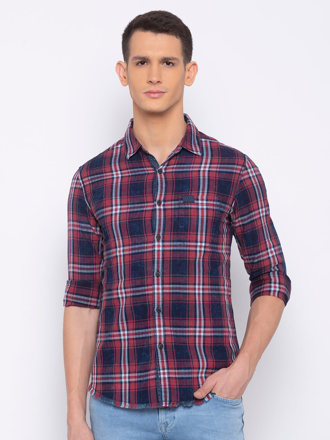 Spykar Men Pink Checked Slim Fit Casual Shirt