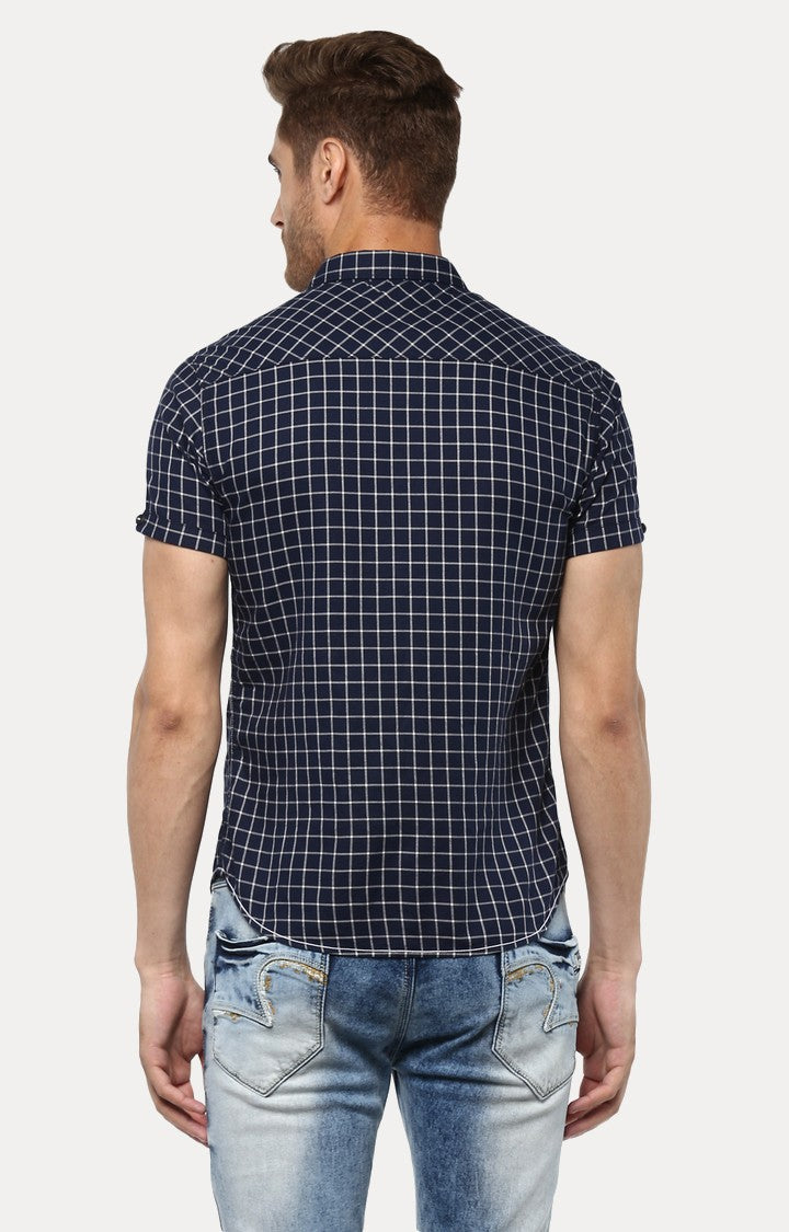 Spykar Men'S Blue Cotton Checked Casual Shirts