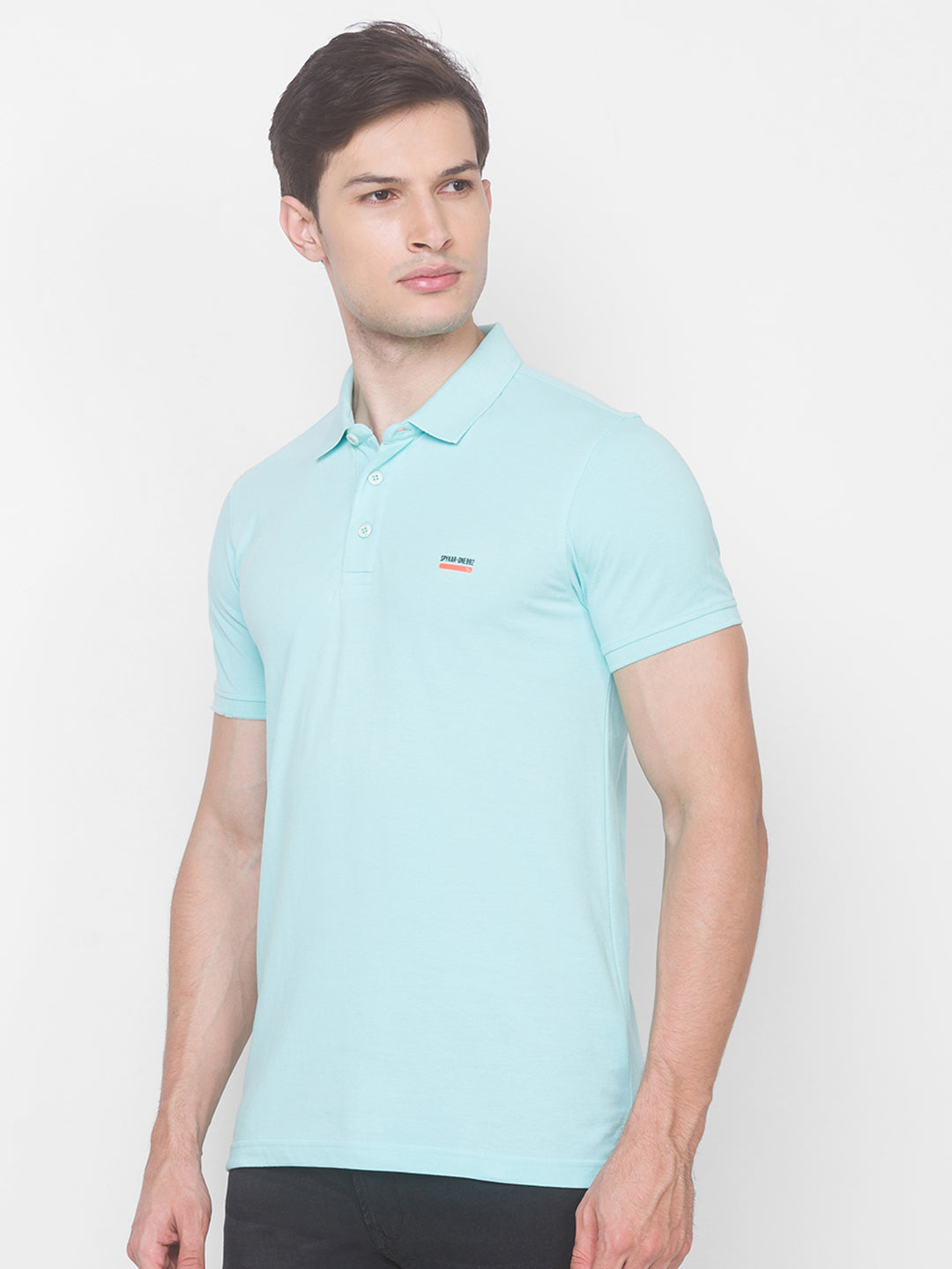 Spykar Men Blue Cotton Slim Fit Polo T-Shirt