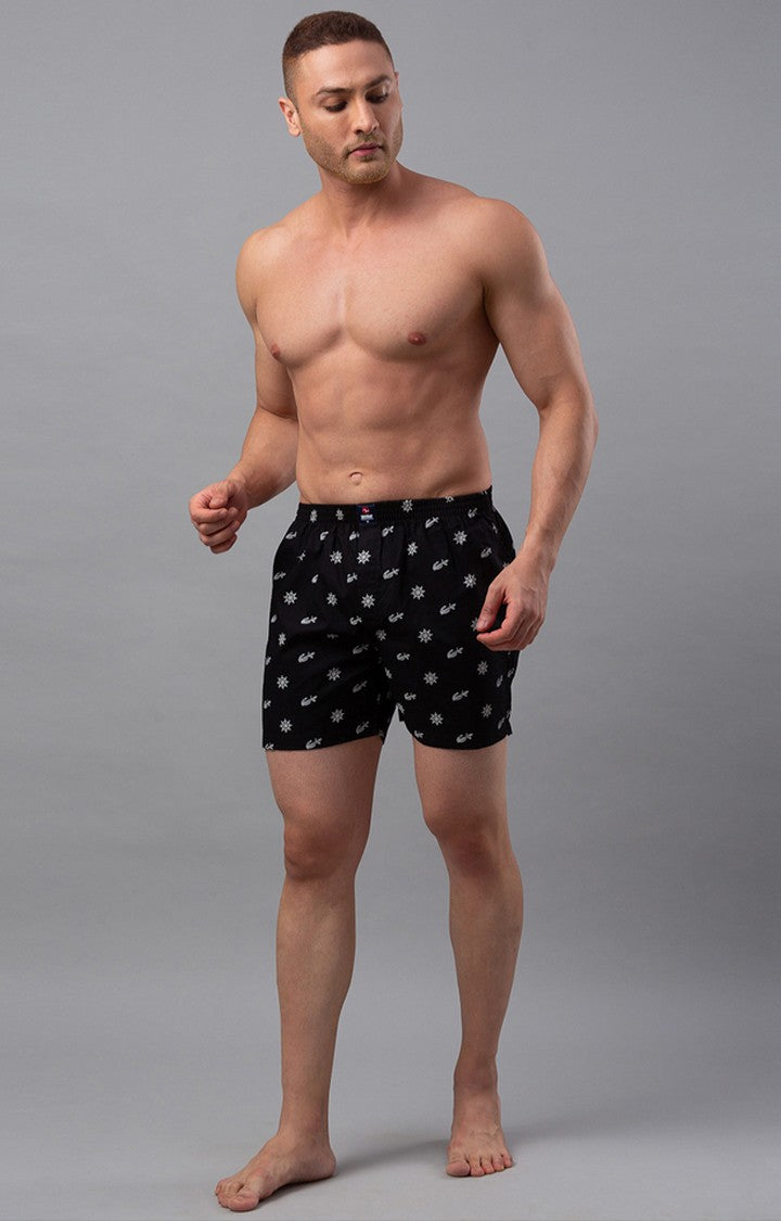 Black Cotton Boxers For Men Premium- Underjeans By Spykar