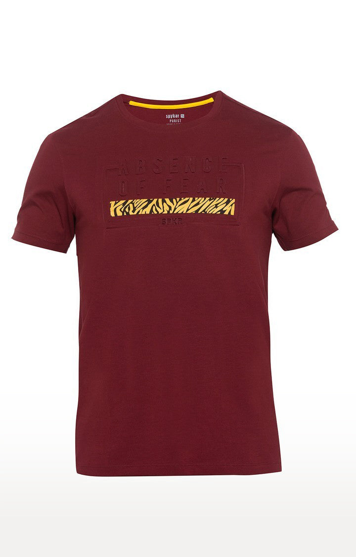 Spykar Men Maroon Printed T-Shirt