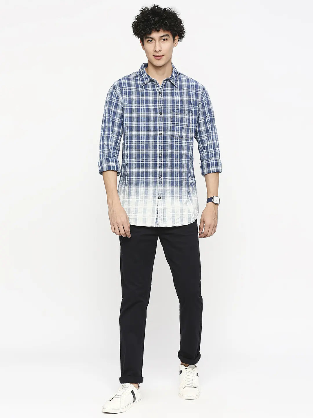 Spykar Men Indigo Cotton Slim Fit Checkered Shirt