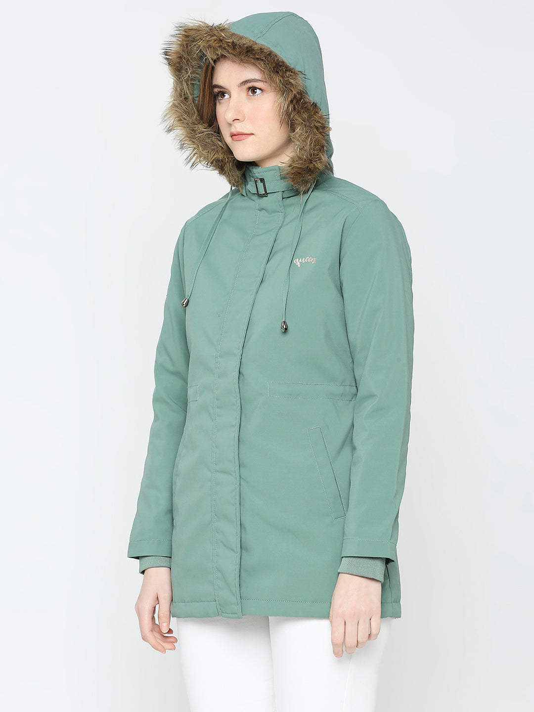 Spykar Women Sea Green Nylon Slim Fit Hooded Jacket