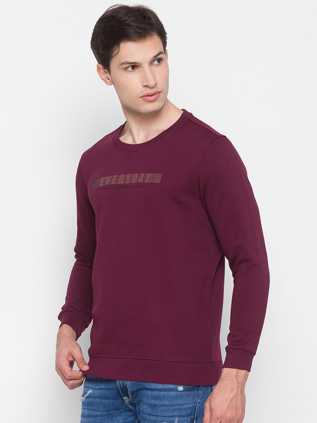 Spykar Red Cotton Sweatshirt For Men