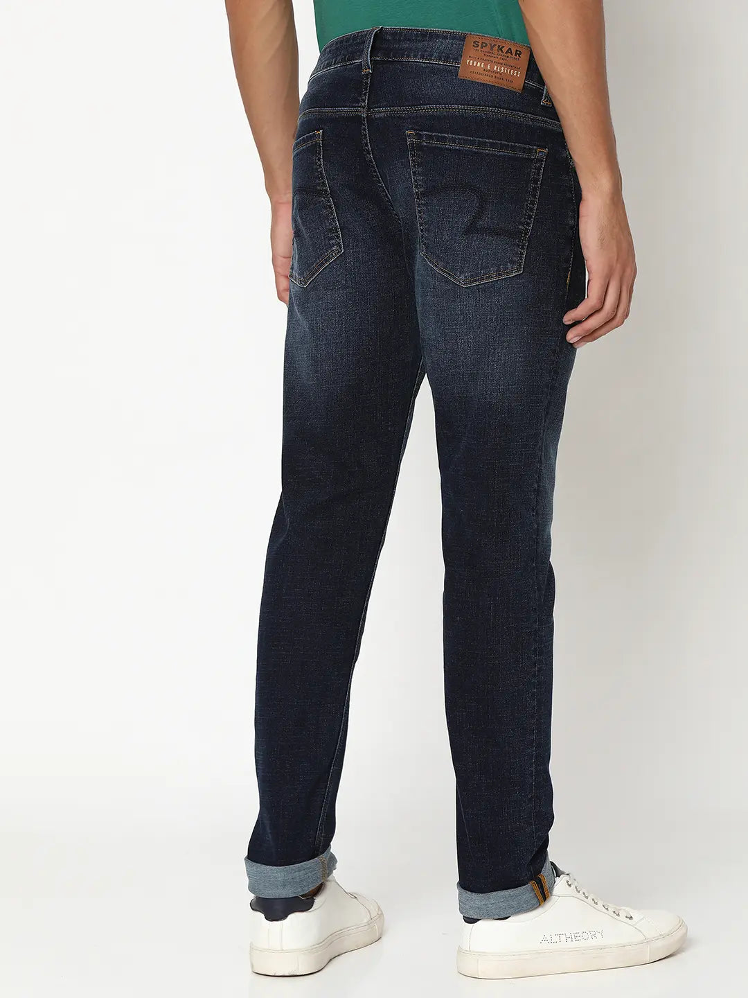 Spykar Men Dark Blue Cotton Slim Fit Narrow Length Clean Look Low Rise Stretchable Jeans (Skinny)