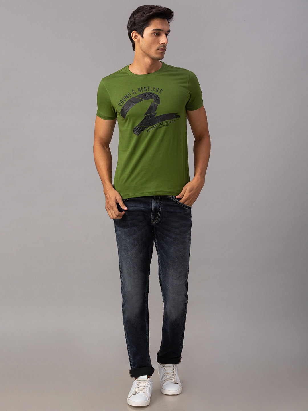 Spykar Men Green Cotton Slim Fit T-Shirt (Slim)