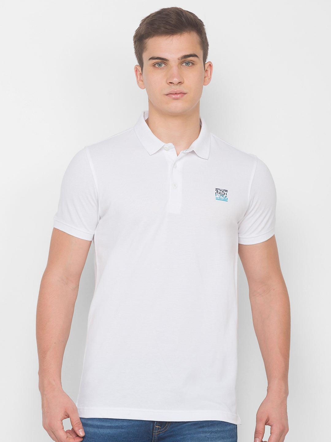 Spykar Men White Cotton Slim Fit Polo T-Shirt