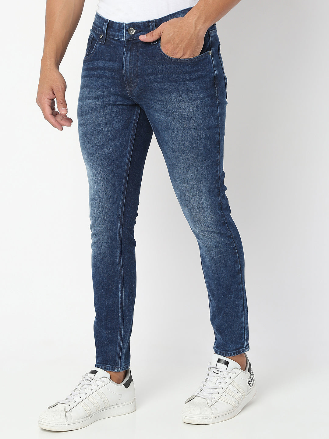 Spykar Men Dark Blue Cotton Slim Fit Tapered Length Jeans (Kano)